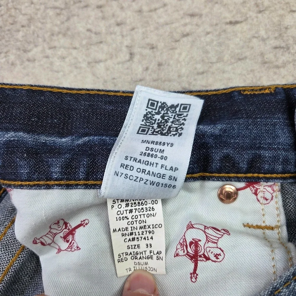 True Religion World Tour Mens Straight Flap Pockets Jeans Size 34x34 Denim